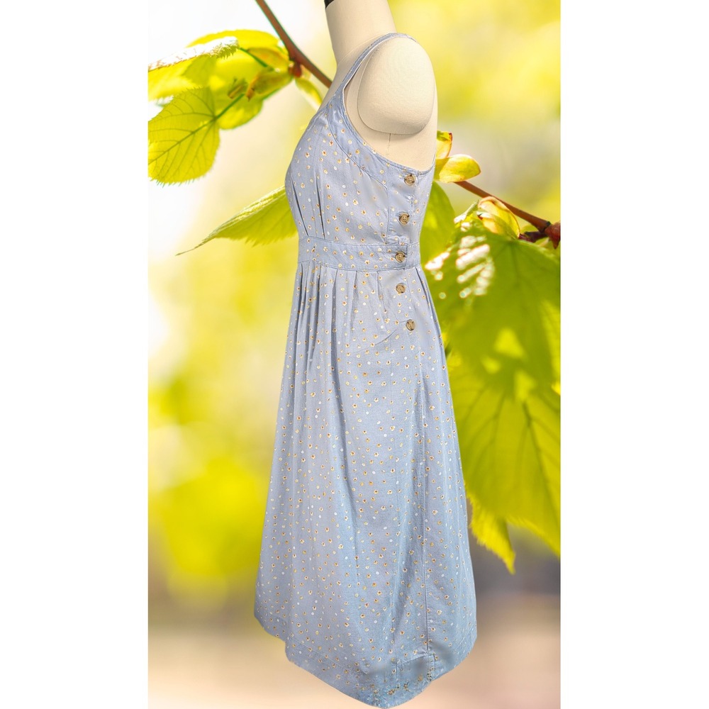 a.n.a Milkmaid dress Cotton Linen blend Blue Floral Square Neck Side Buttons XXL - Picture 3 of 9